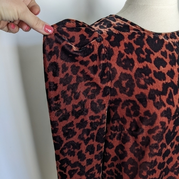 ANTHROPOLOGIE Dolan Copper Animal Print Velvet Puff Sleeve Top S - Picture 9 of 11